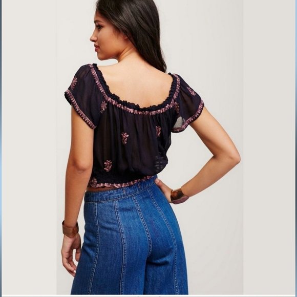 FREE PEOPLE Paisley Park Sheer Peasant Blouse - Picture 3 of 16